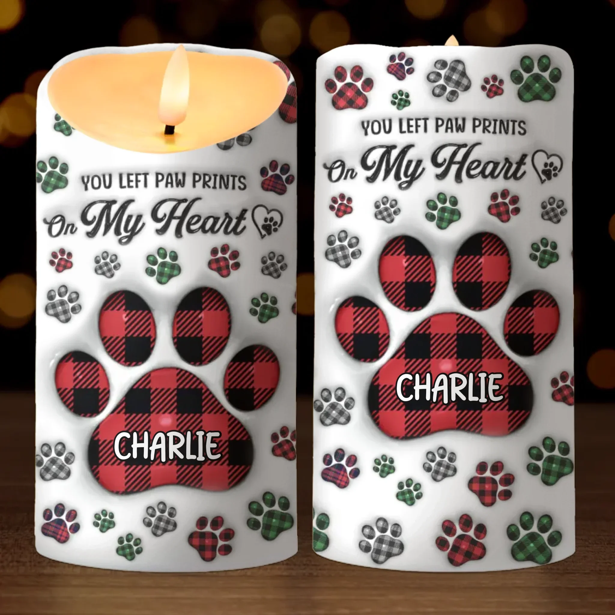 You Left Paw Prints On My Heart - Memorial Personalized Custom LED Candle - Sympathy Gift, Christmas Gift For Pet Owners, Pet Lovers - Image 2