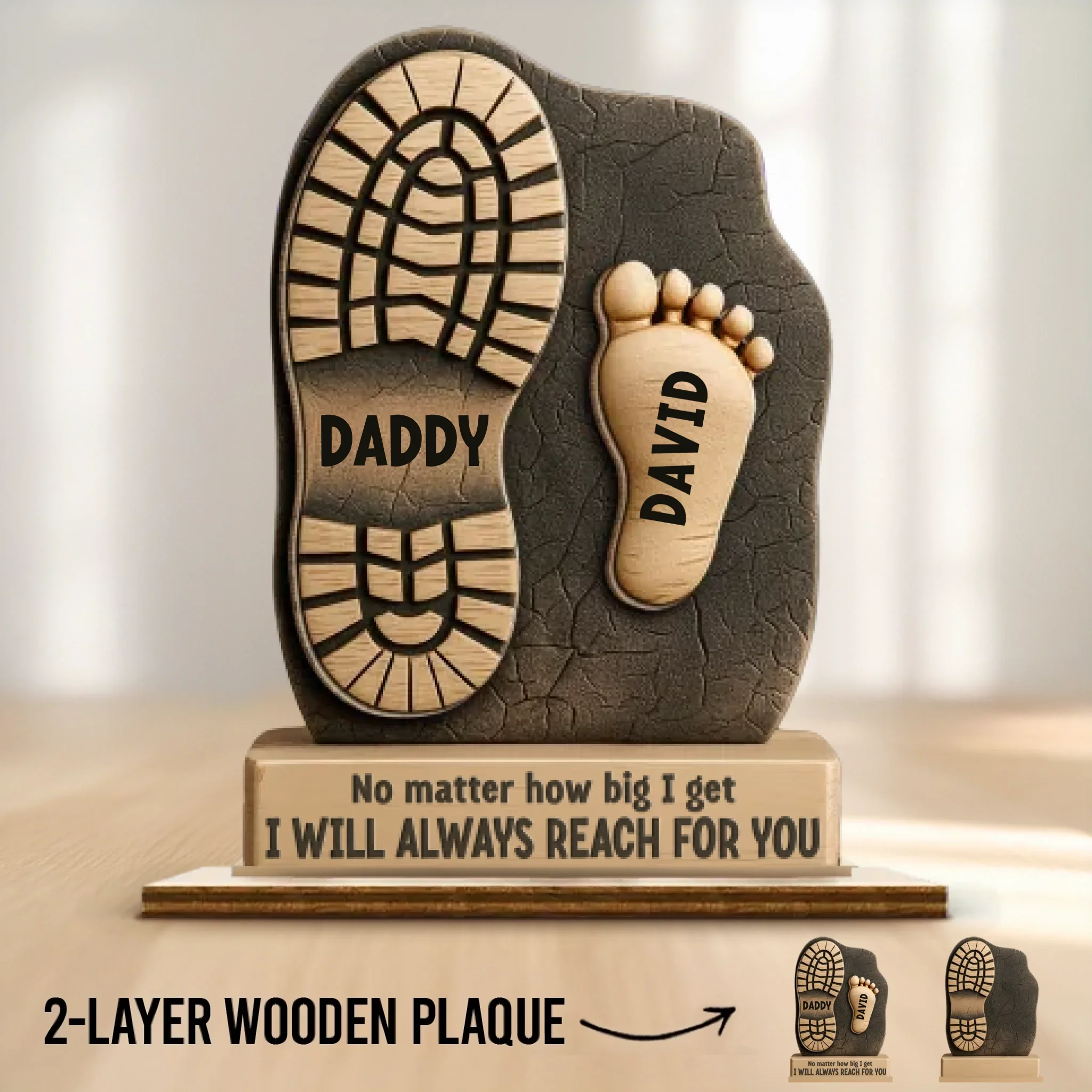 Your Footsteps Led Our Way - Family Personalized Custom Shaped 2-Layered Wooden Plaque With Flat Stand - Father's Day, House Warming Gift For Dad, Grandpa - Image 2