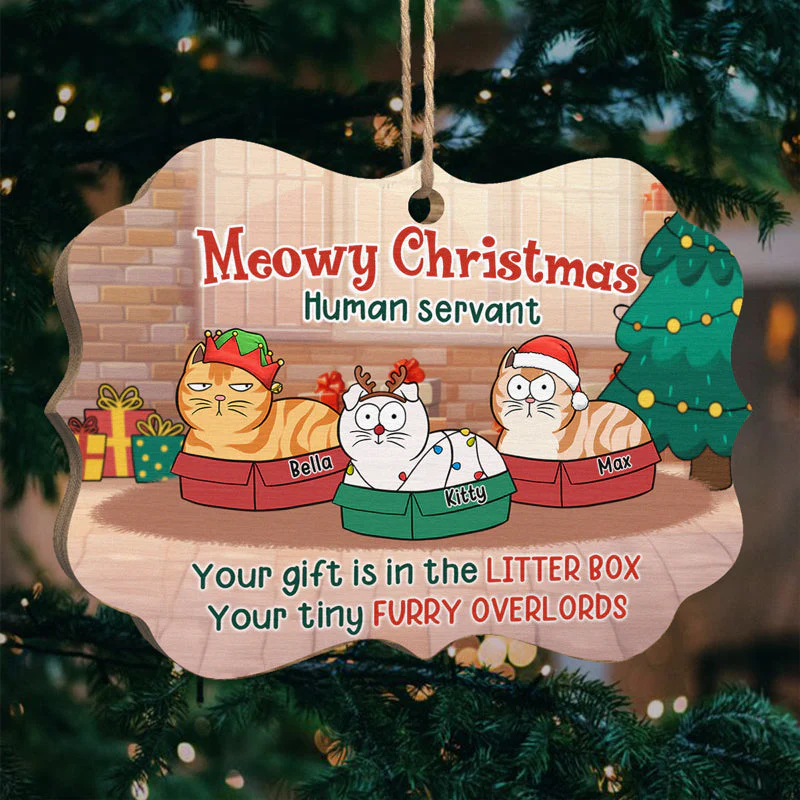 Your Gift Is In The Litter Box - Cat Personalized Custom Ornament - Wood Benelux Shaped - Christmas Gift For Pet Owners, Pet Lovers