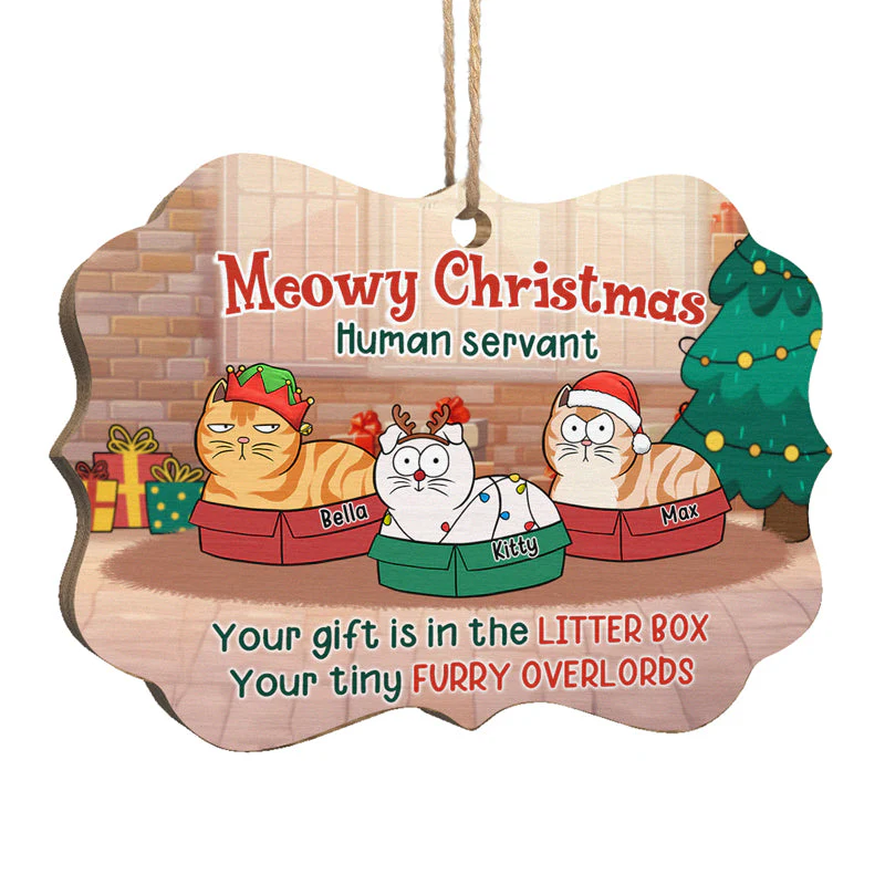 Your Gift Is In The Litter Box - Cat Personalized Custom Ornament - Wood Benelux Shaped - Christmas Gift For Pet Owners, Pet Lovers - Image 2