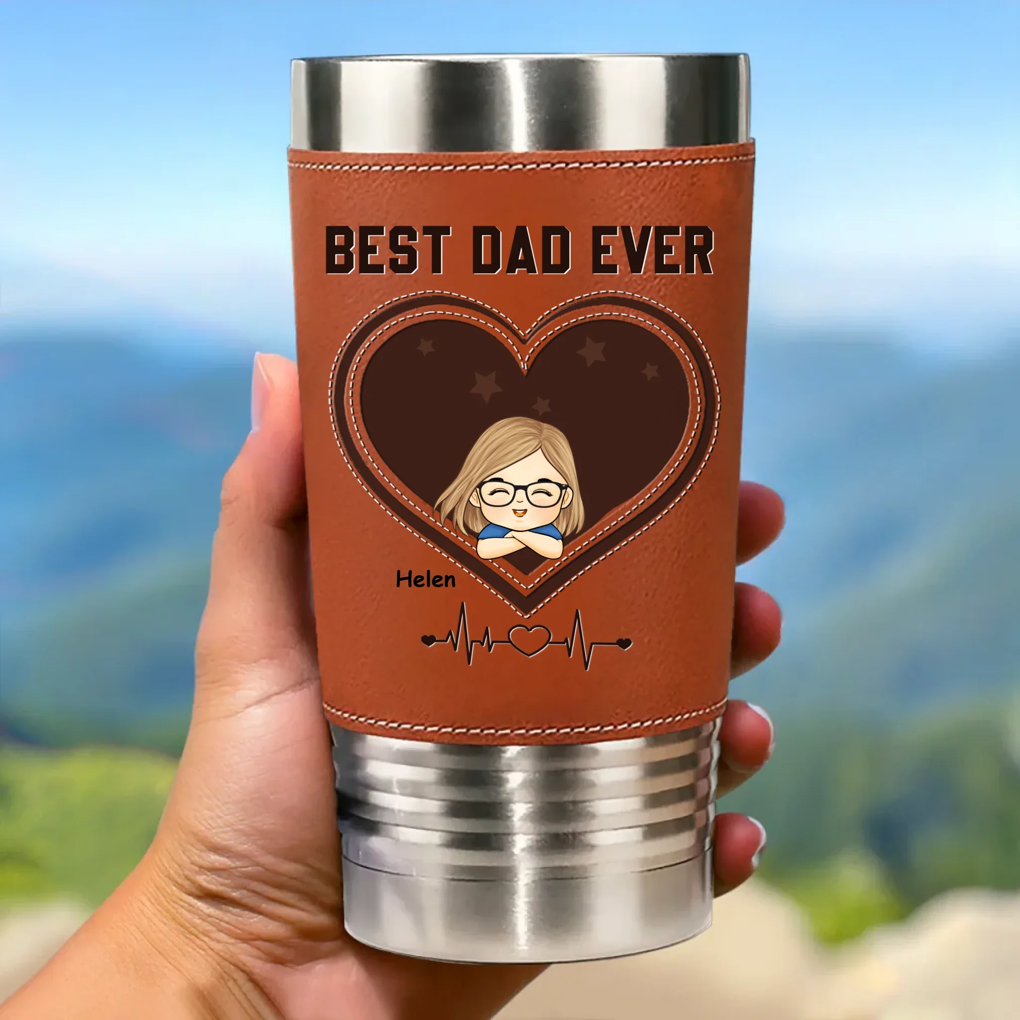 Your Hugs Are Our Favorite Place - Family Personalized Custom Printed Leather Tumbler - Father's Day, Gift For Dad, Grandpa, Family Members - Image 2