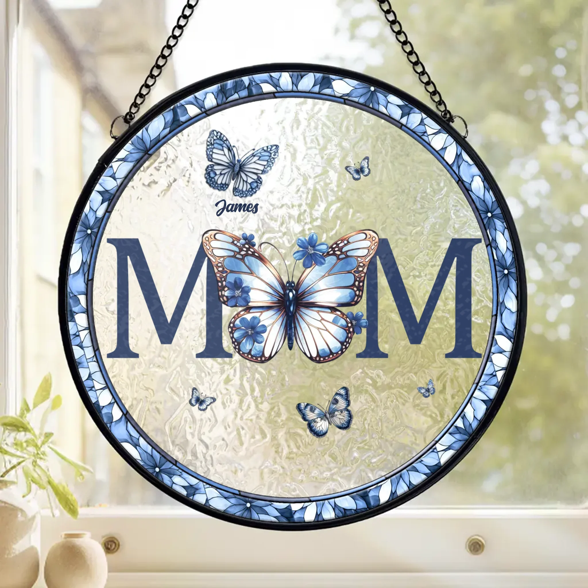 Your Love Soars Like A Butterfly - Family Personalized Custom Stained Glass Window Hanging Suncatcher - Mother's Day, Gift For Mom, Grandma - Image 2