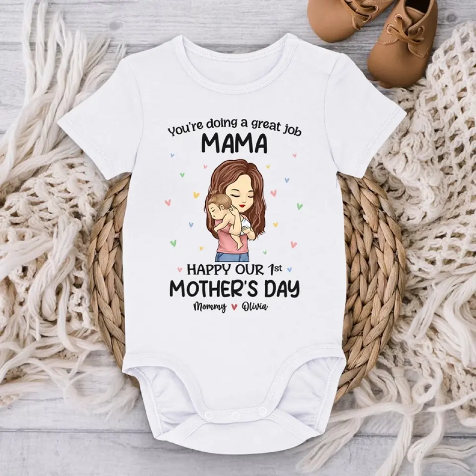 You're Doing A Great Job Mama - Family Personalized Custom Baby Onesie - Mother's Day, Baby Shower Gift, Gift For First Mom - Image 3