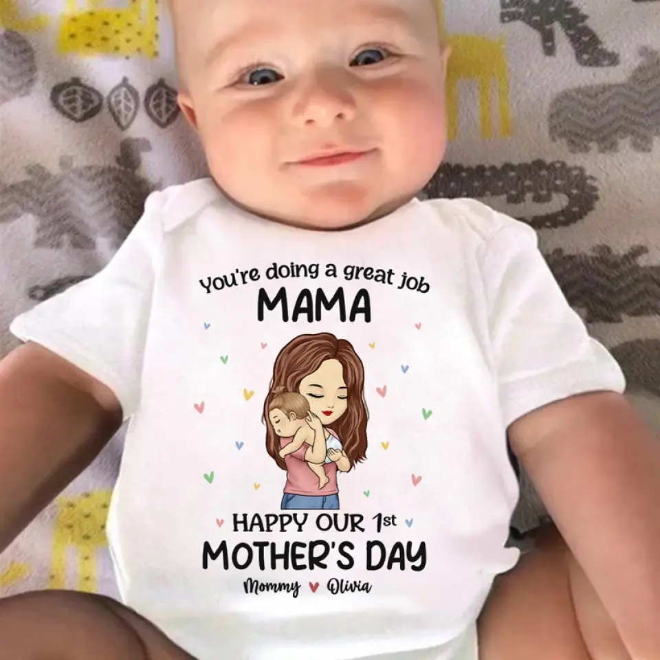 You're Doing A Great Job Mama - Family Personalized Custom Baby Onesie - Mother's Day, Baby Shower Gift, Gift For First Mom - Image 4