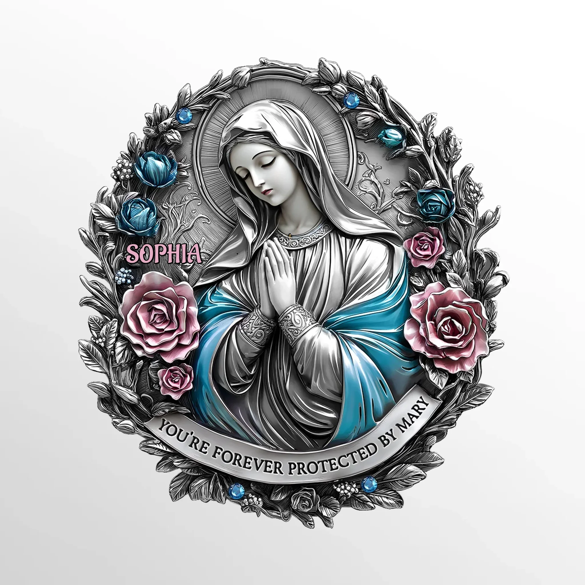 You're Forever Protected By Mary - Memorial Personalized Custom Car Visor Clip - Sympathy Gift For Family Members - Image 3