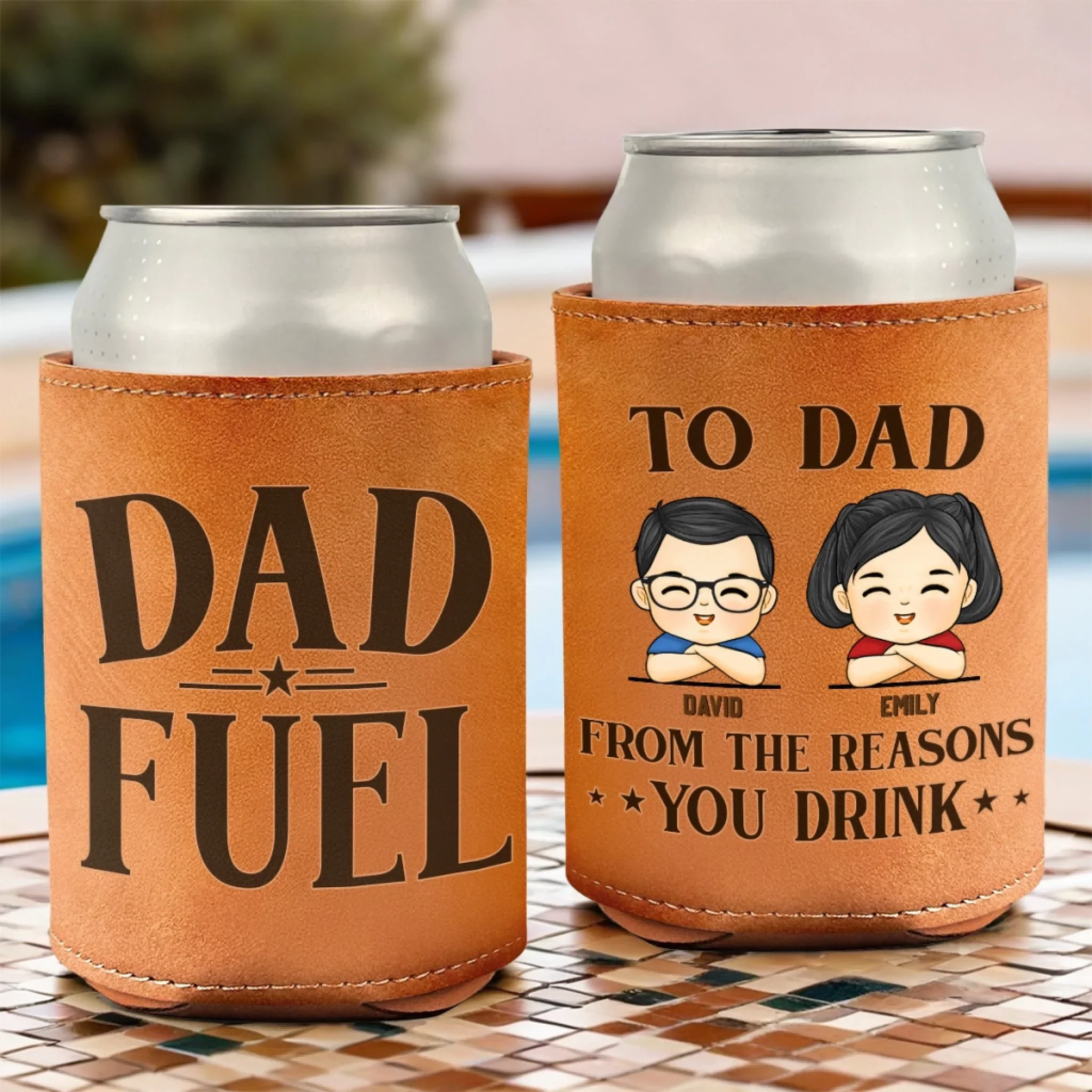 You’re My Favorite Human - Family Personalized Custom Leather Can Cooler - Father's Day, Gift For Dad, Grandpa