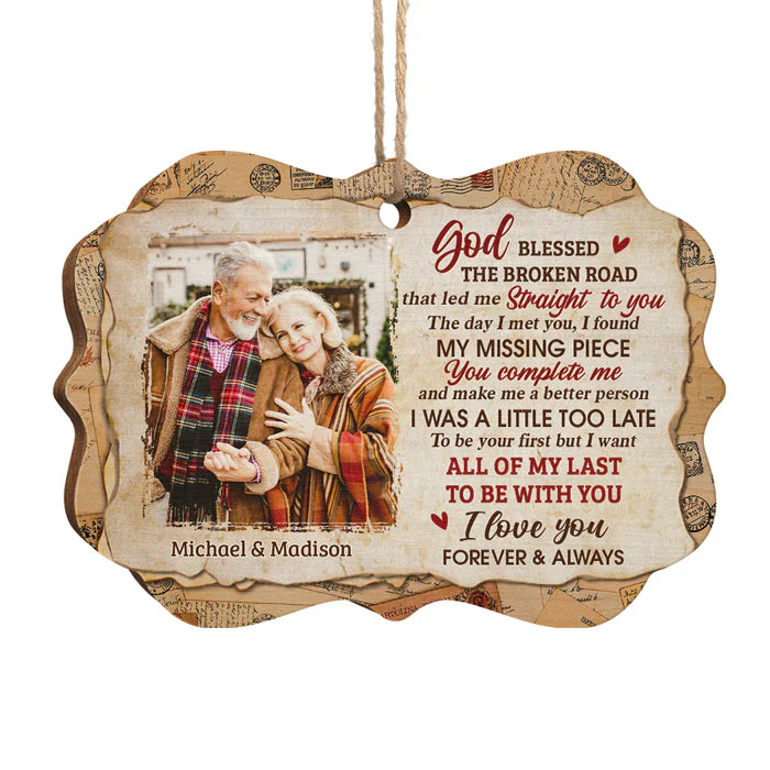 You're My Missing Piece - Personalized Custom Benelux Shaped Wood Photo Christmas Ornament - Upload Image, Gift For Couple, Husband Wife, Anniversary, Engagement, Wedding, Marriage Gift, Christmas Gift - Image 2