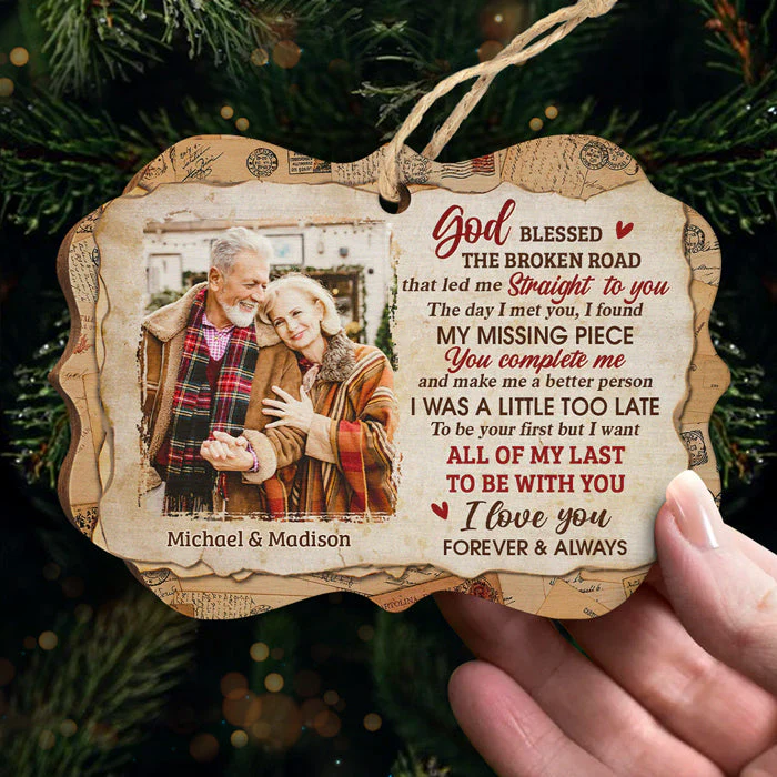 You're My Missing Piece - Personalized Custom Benelux Shaped Wood Photo Christmas Ornament - Upload Image, Gift For Couple, Husband Wife, Anniversary, Engagement, Wedding, Marriage Gift, Christmas Gift - Image 3