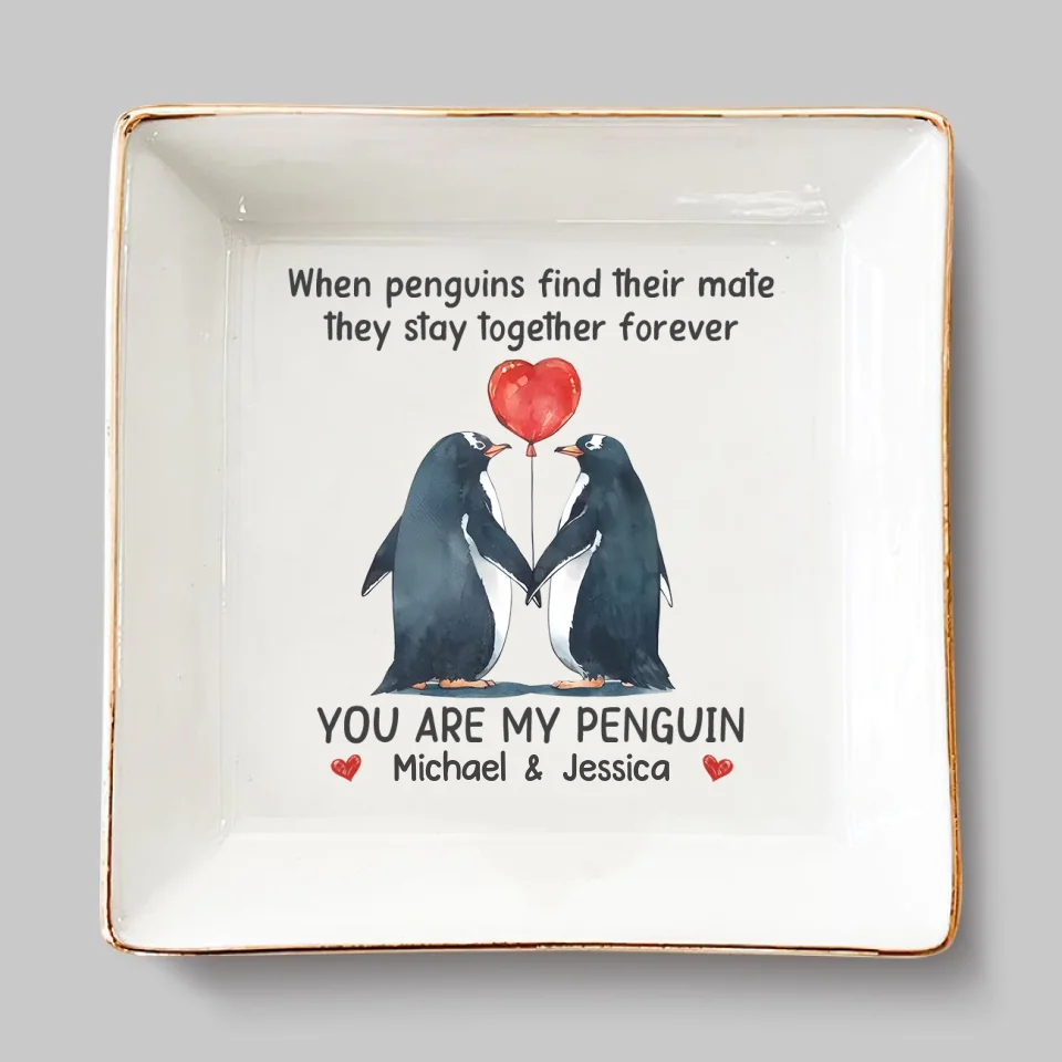 You're My Penguin - Couple Personalized Custom Jewelry Dish - Gift For Husband Wife, Anniversary - Image 2