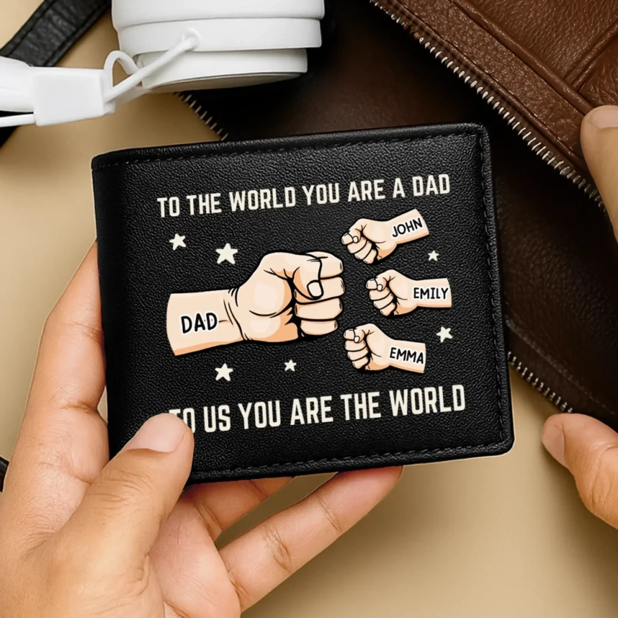 You’re My World, My Heart - Family Personalized Custom Double-Sided Printed Leather Wallet - Father's Day, Gift For Dad, Grandpa - Image 4