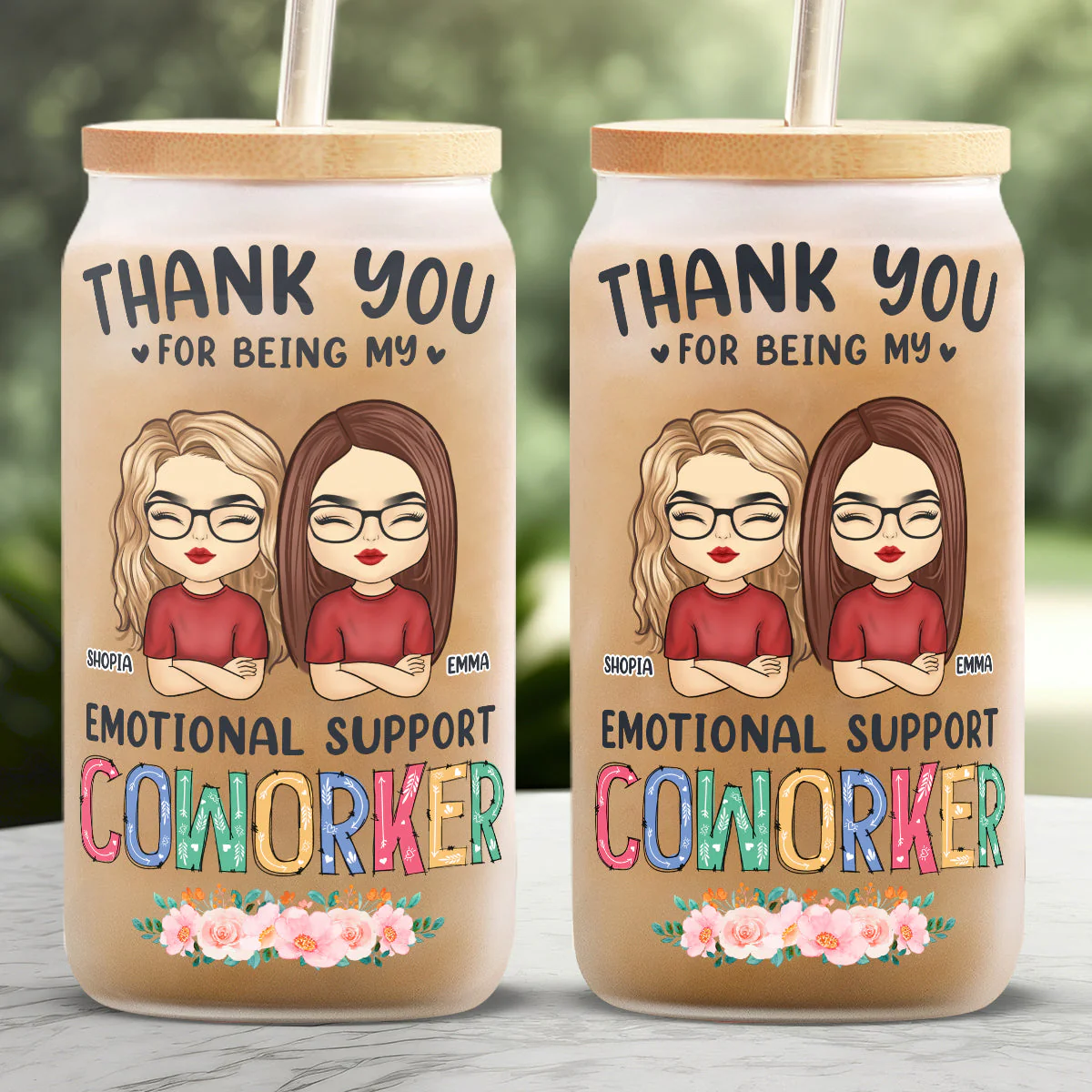 You're The Best Emotional Support Coworker - Bestie Personalized Custom Glass Cup, Iced Coffee Cup - Gift For Best Friends, BFF, Sisters, Coworkers - Image 2