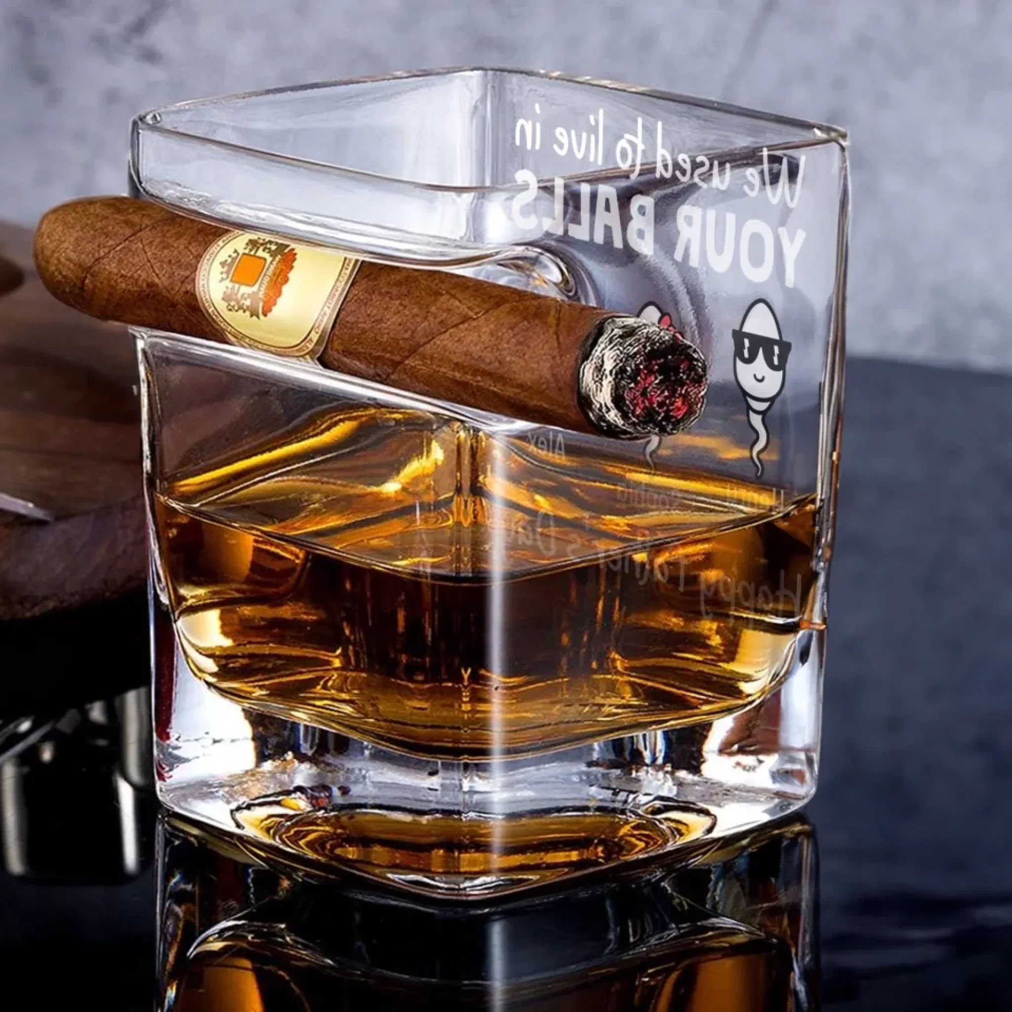 You’re Welcome For Being The Reason You Drink - Family Personalized Custom Whiskey Glass With Cigarette Holder - Father's Day, Gift For Dad - Image 4